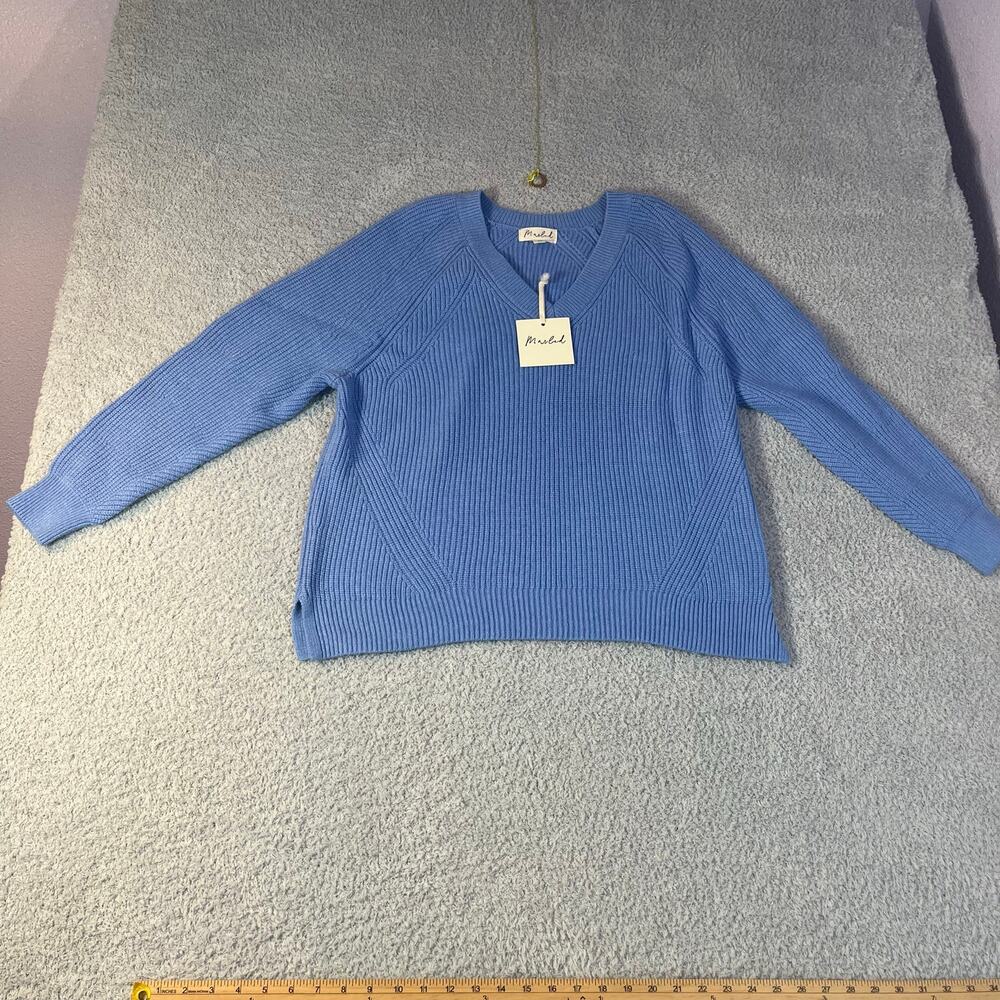 NWT Marled by reunited blue knit v-neck long sleeve sweater size Medium new